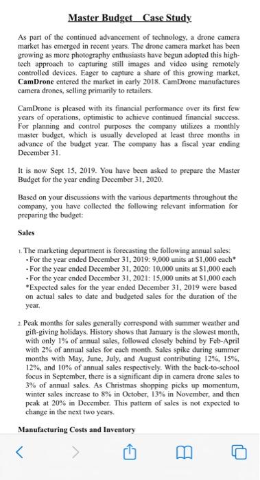  plese give a hand eritten answer Master Budget Case Study As