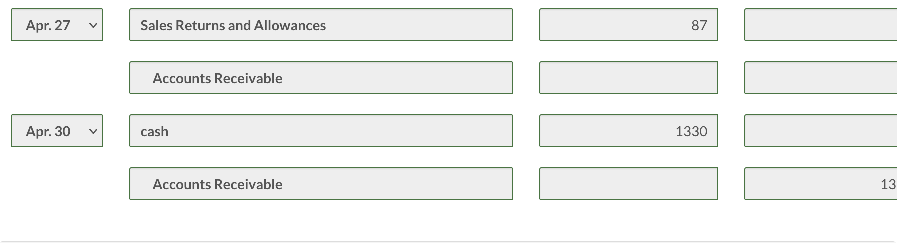 occurred during April 2022. Apr. 5 Purchased golf bags, clubs, and balls