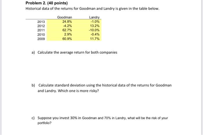  Problem 2. (40 points) Historical data of the returns for Goodman