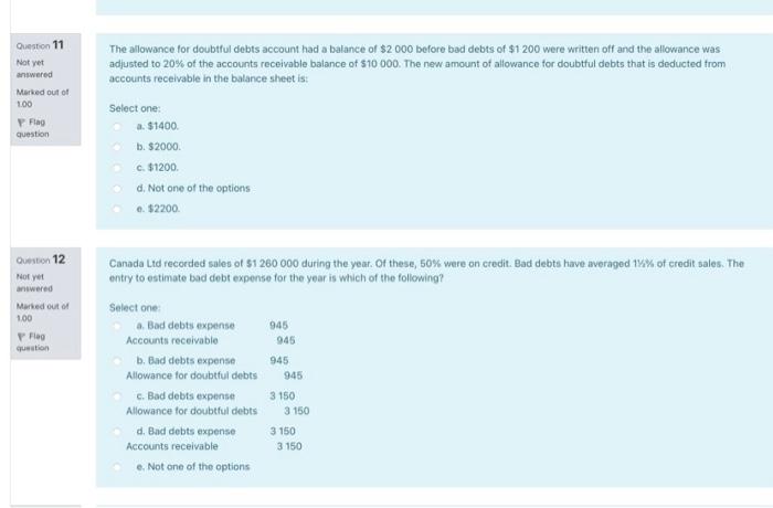 allowance for doubtful debts $1200 b. Debit allowance for doubtful debts $1