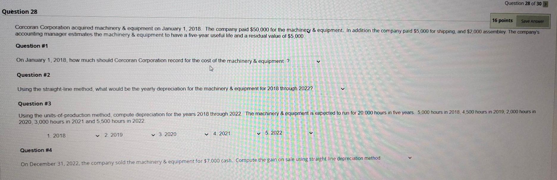  Question 28 of 30 Question 28 16 points Save Answer Corcoran