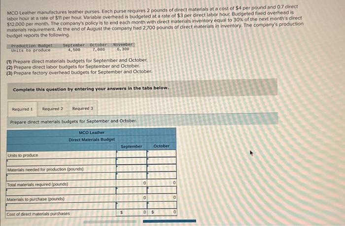 MCO Dulses Each pwse requires 2 pounds of direct malena's at cost