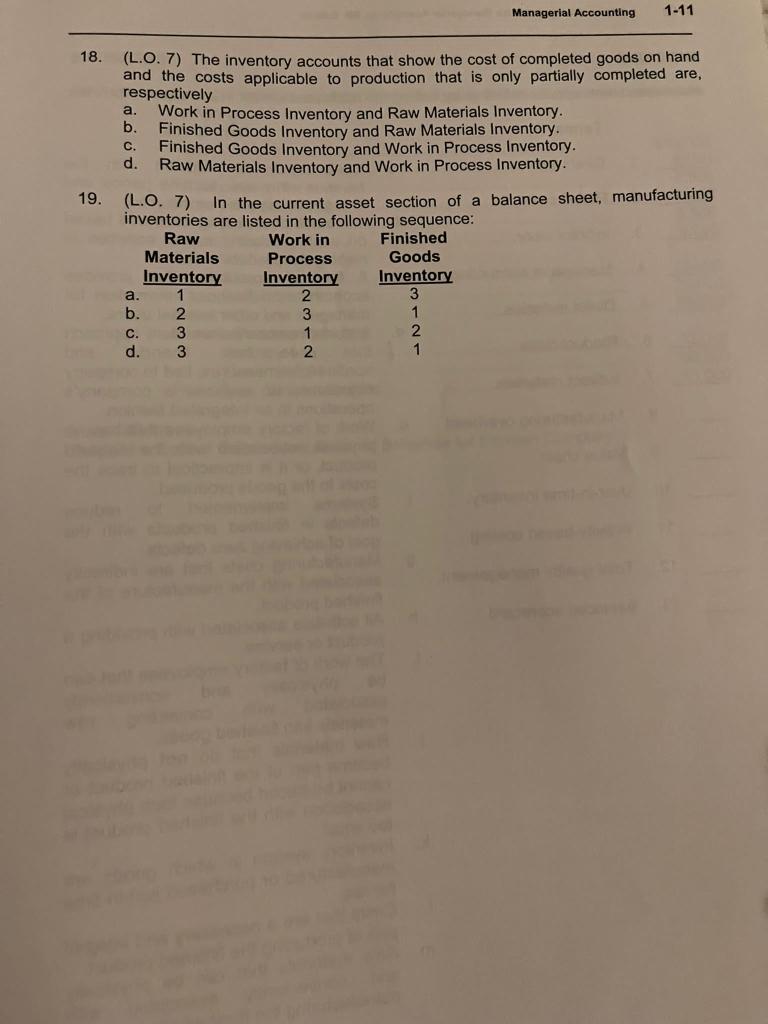 work in process inventory (L.O.6) The costs assigned to beginning work in