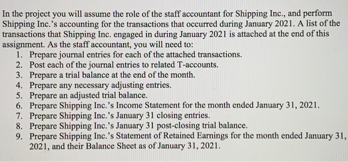 Please help with 9 In the project you will assume the role