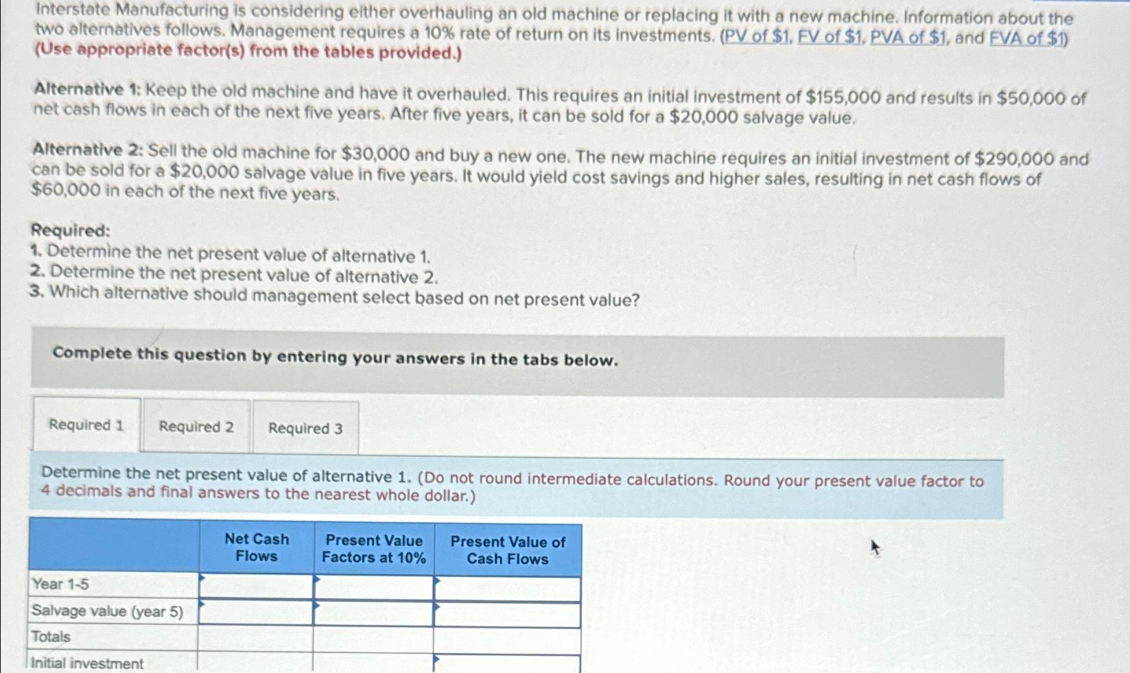  Interstate Manufacturing is considering either overhauling an old machine or replacing