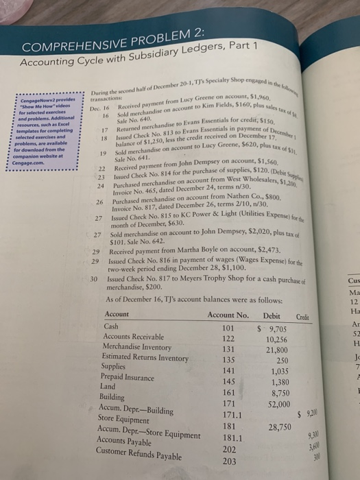  Comprehensive Problem Accounting Cycle with Subsidiary Ledgers COMPREHENSIVE PROBLEM 2: Accounting