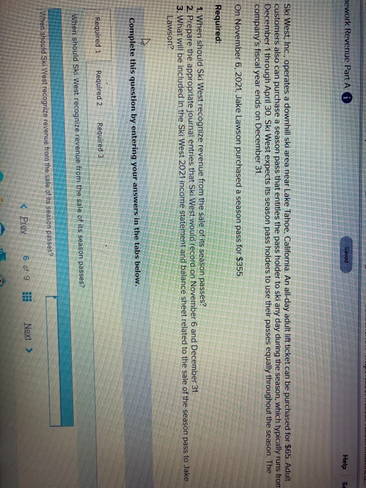  mework Revenue Part A A Saved Help s Ski West, Inc.,