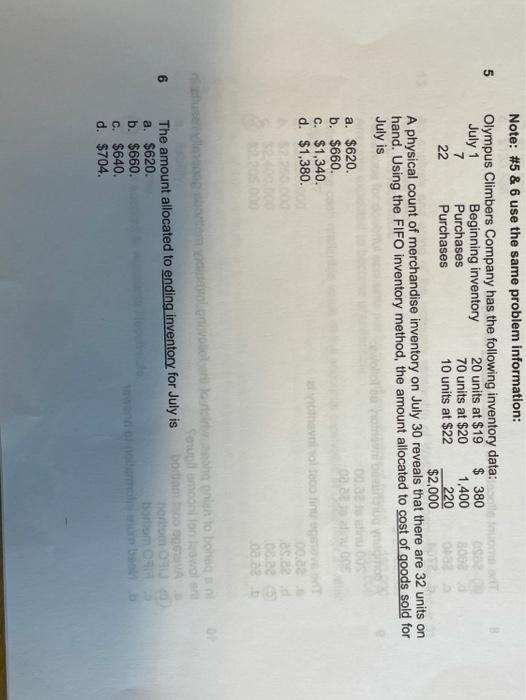  5 Note: #5 & 6 use the same problem information: Olympus