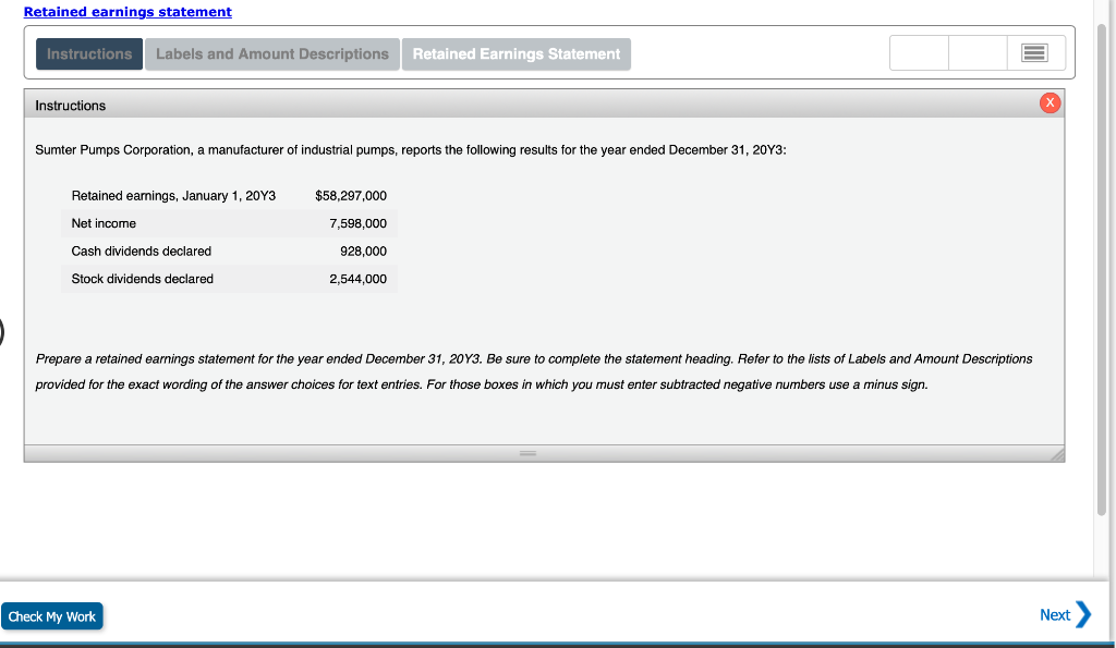  Retained earnings statement Instructions Labels and Amount Descriptions Retained Earnings Statement
