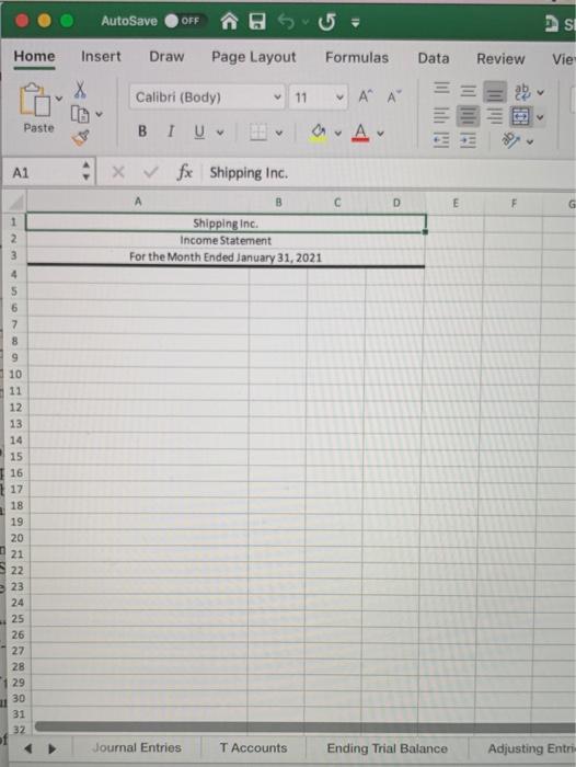 of the transactions that Shipping Inc. engaged in during January 2021 is