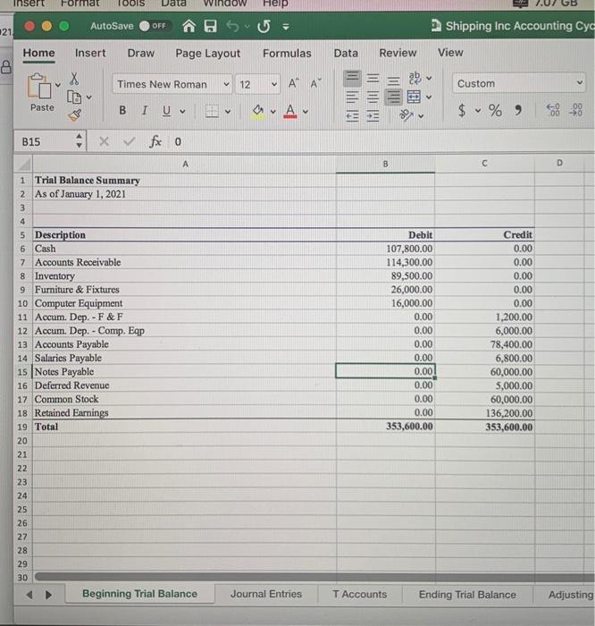 Shipping Inc.'s Income Statement for the month ended January 31, 2021. 7.