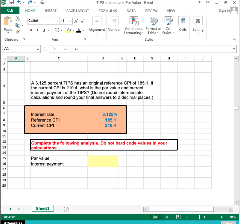 TIPS Interest and Par Value - Excel ? x FILE HOME
