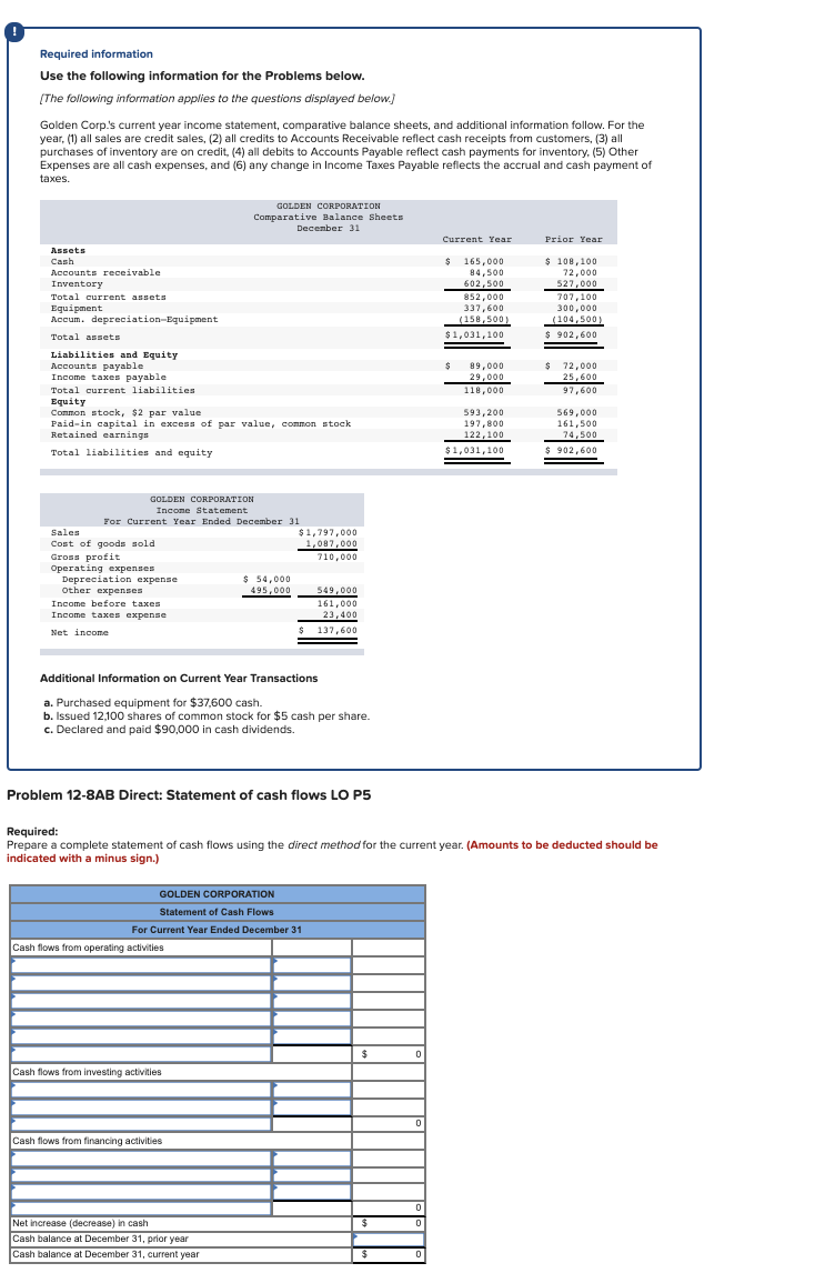  Required information Use the following information for the Problems below. (The
