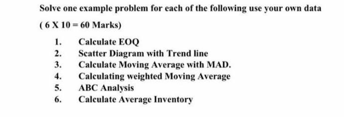 Need unique answer please Solve one example problem for each of