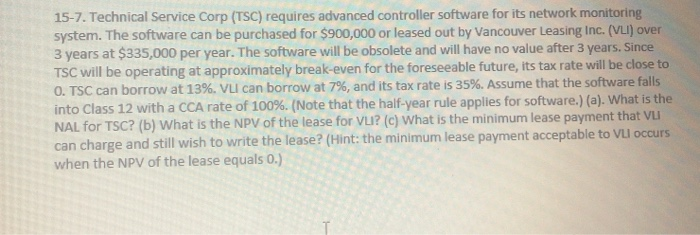  15-7. Technical Service Corp (TSC) requires advanced controller software for its
