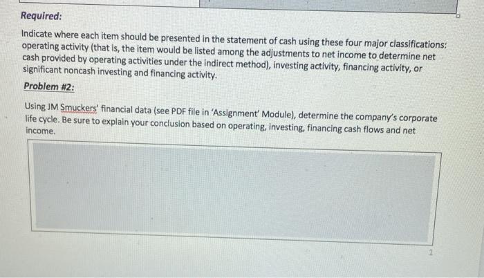  Required: Indicate where each item should be presented in the statement