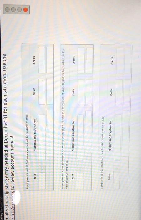 each situation. Use the Chart of Accounts to review account names! Employees
