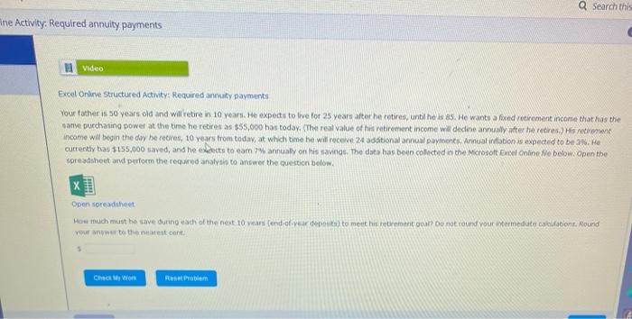  excel sheet for help Q Search this Ane Activity: Required annuity