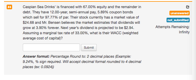 Please show all steps #4 c Caspian Sea Drinks' is financed