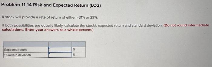  Problem 11-14 Risk and Expected Return (LO2) A stock will provide