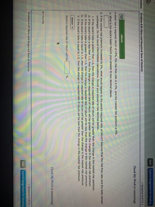  Save Submit Assignment for Grading estions Problem 8.0 (Beta and Required