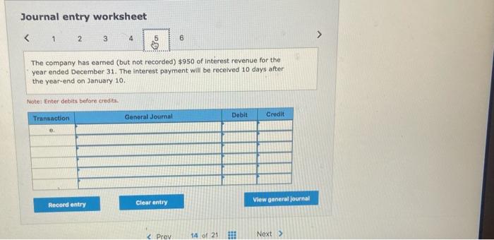 Journal entry worksheet (but not $950 Of revenue for The company has