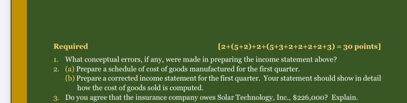  Required [2+(5+2)+2+(5+3+2+2+2+2+3) = 30 points] 1. What conceptual errors, if any,