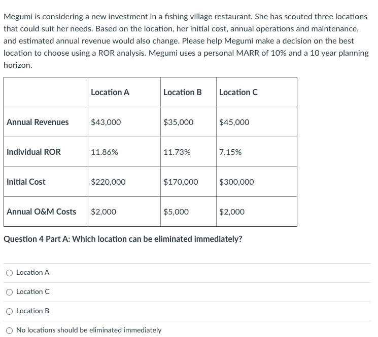  Question 4 Part B: When conducting a ROR analysis, why can