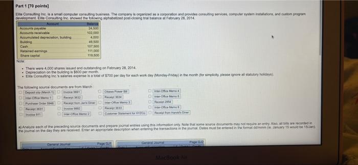 Please help with the following Part 1 [70 points) El Consulting Inc