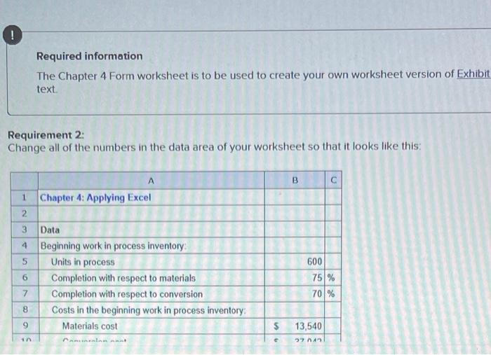  Required information The Chapter 4 Form worksheet is to be used