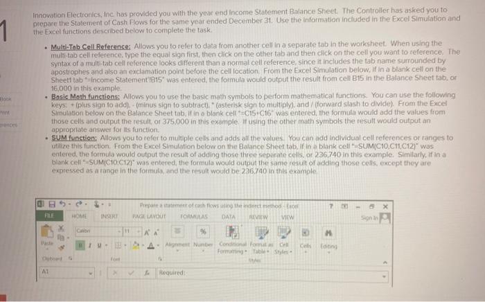  1 Innovation Electronics, Inc. has provided you with the year end