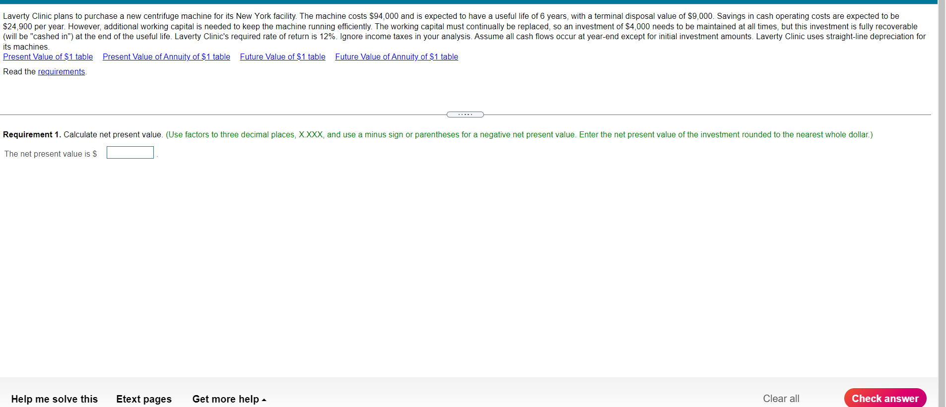 Requirements Dialog content starts 1. Calculate net present value. 2. Calculate