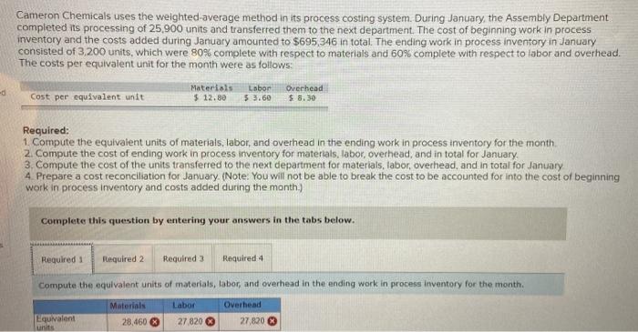 system. During January, the Assembly Department completed its processing of 25,900 units