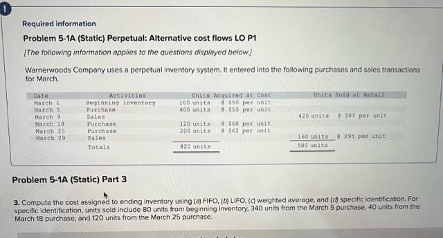Please need help for these questions, Required information Problem 5-1A (Static) Perpetual: