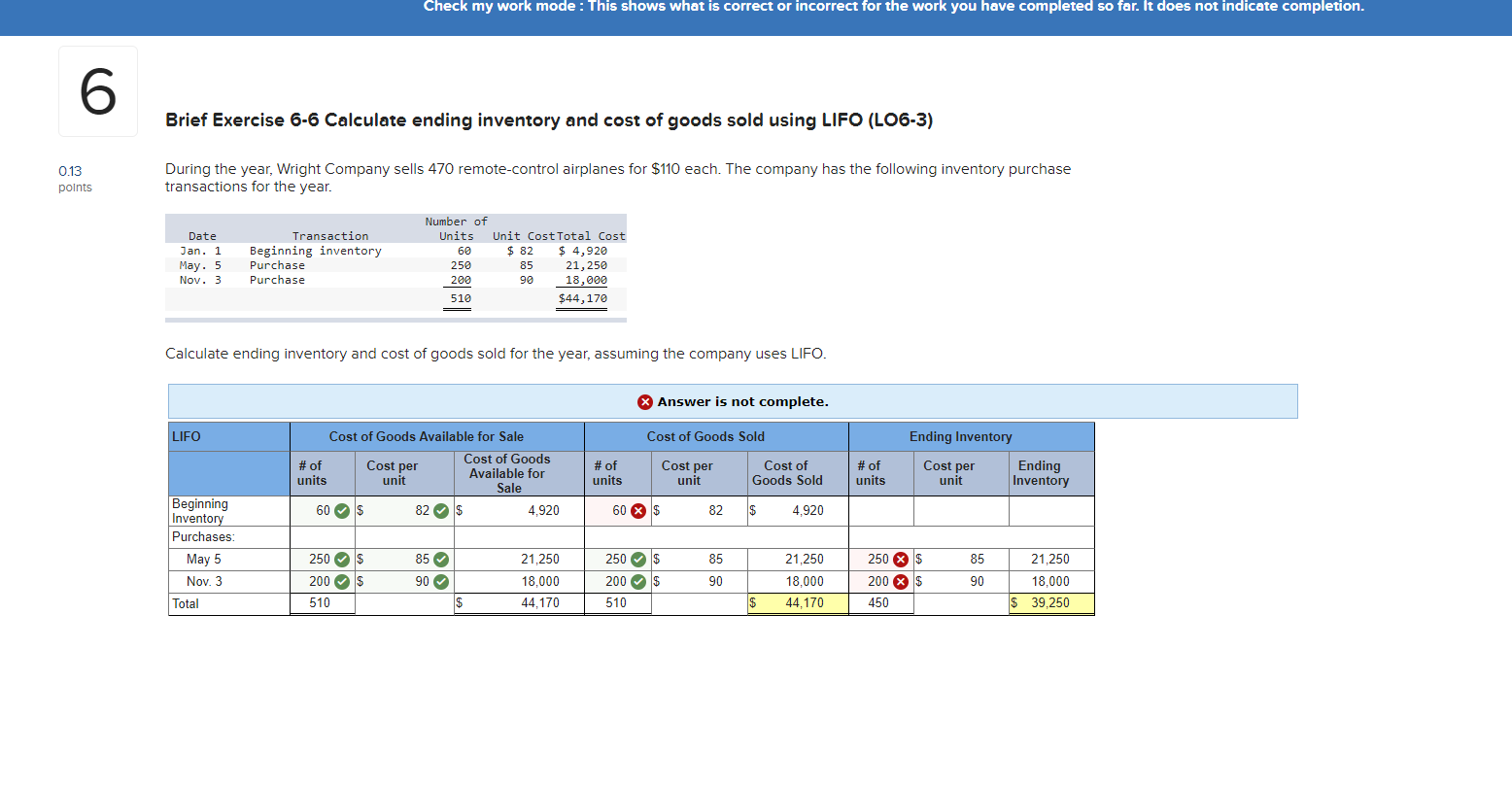 (5 Points) Saved Check my work mode: This shows what is correct