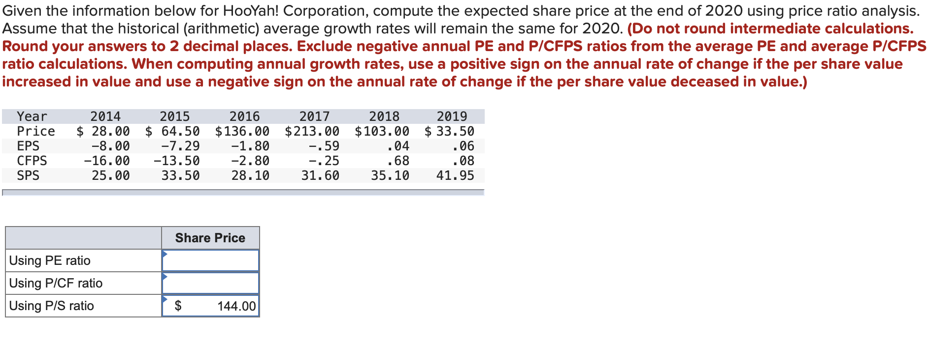  Given the information below for HooYah! Corporation, compute the expected share