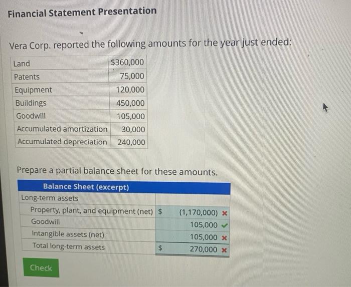  Financial Statement Presentation Vera Corp. reported the following amounts for the