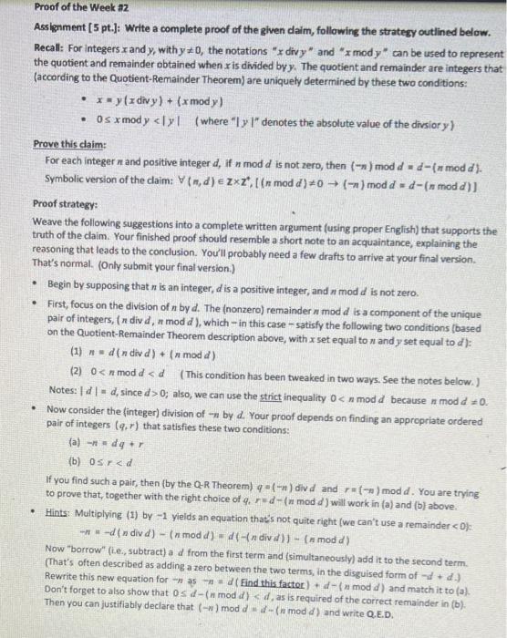  Proof of the Week 32 Assignment (5 pt.]: Write a complete