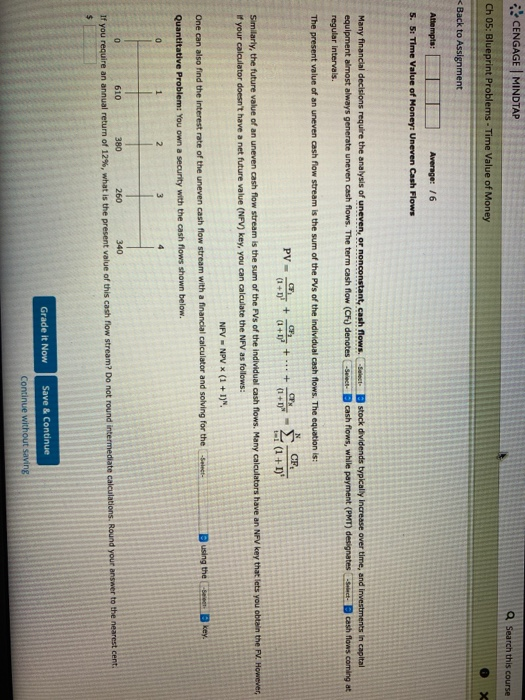  CENGAGE MINDTAP Search this course Ch 05: Blueprint Problems - Time