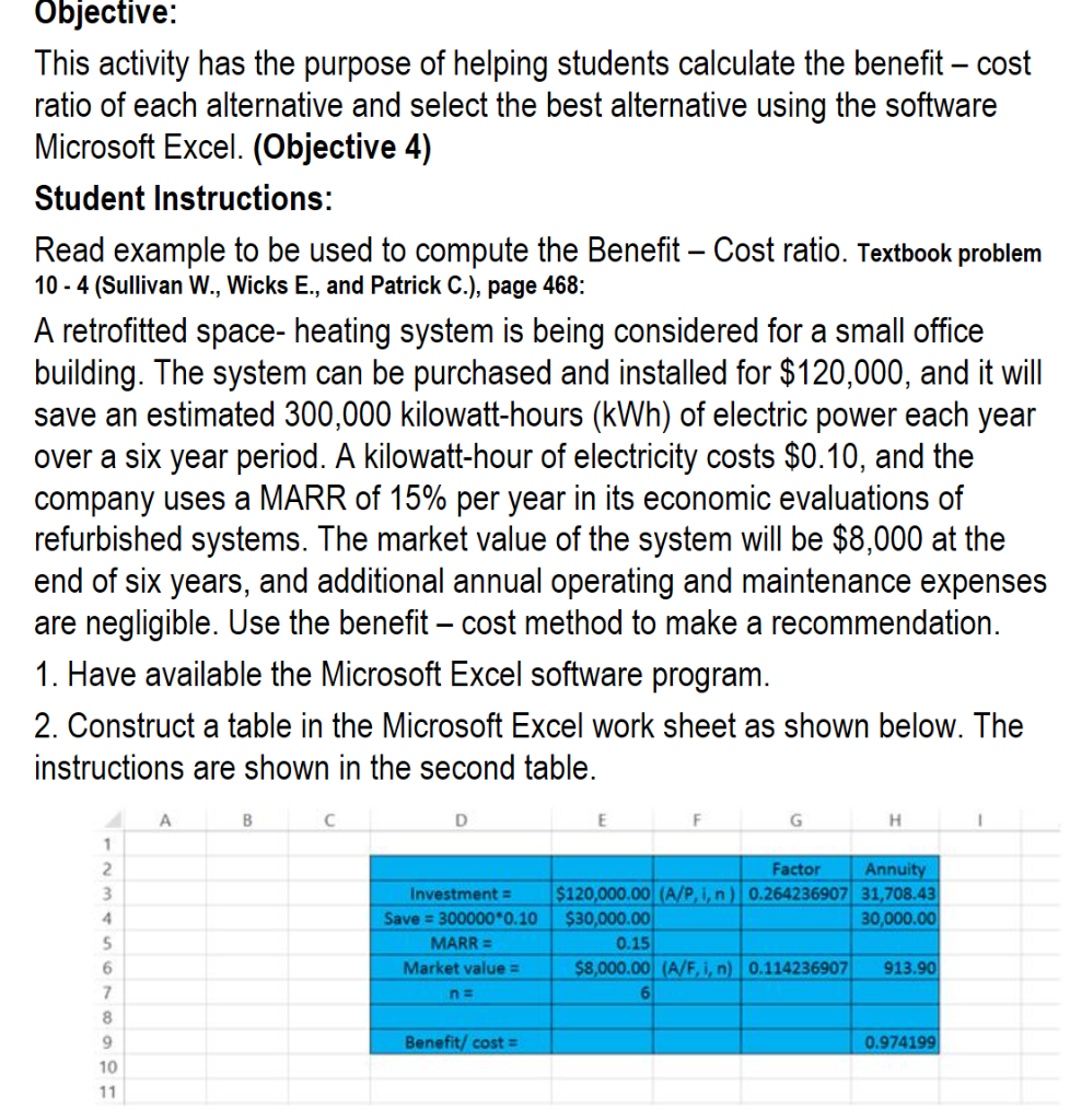  PLEASE WITH EXCEL MICROSOFT PROGRAM!!!!!!! Objective: This activity has the purpose