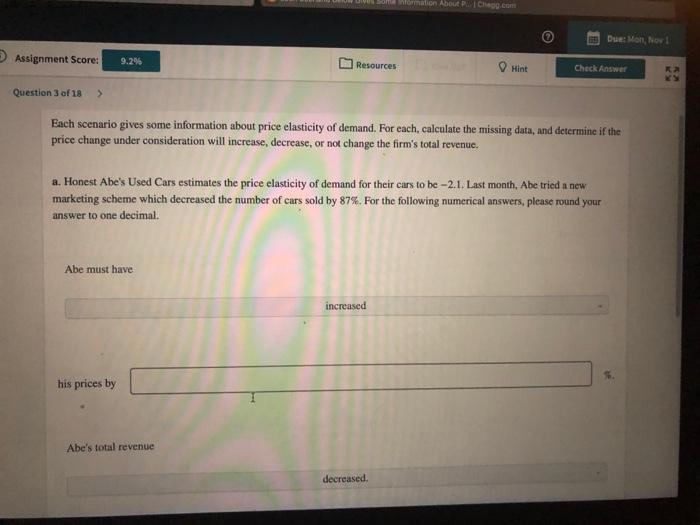  normation About PC.com Due: Mon, Nor! Assignment Score: 9.2% Resources Hint