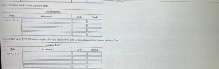 Feb 3 Purchased equipment for $30,000, signing a six-month, 12% note payable.