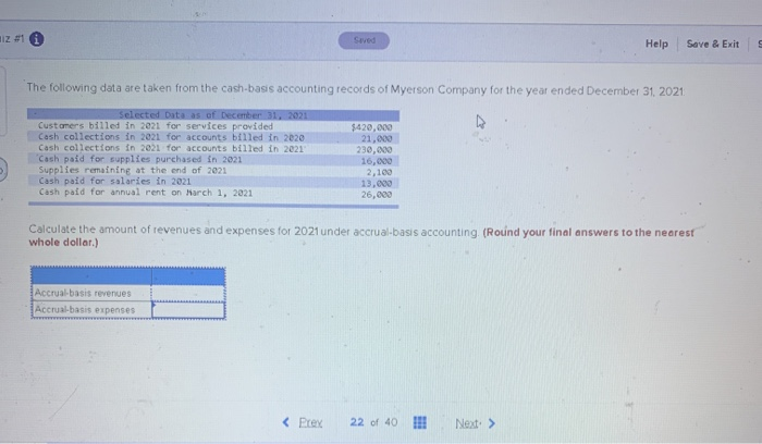  iz #1 Help Save & Exit S The following data are