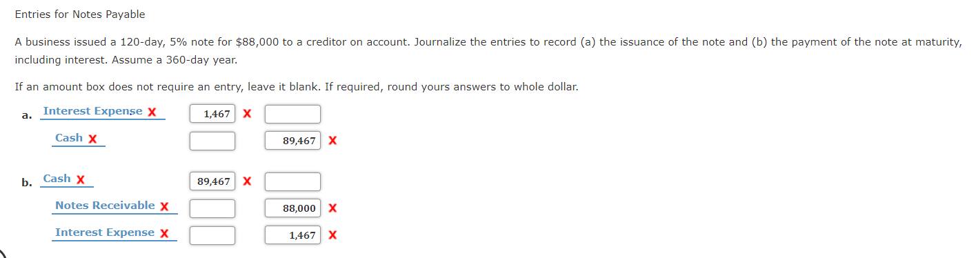 Entries for Notes Payable A business issued a 120-day, 5% note