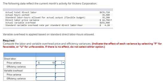  The following data reflect the current month's activity for Vickers Corporation.