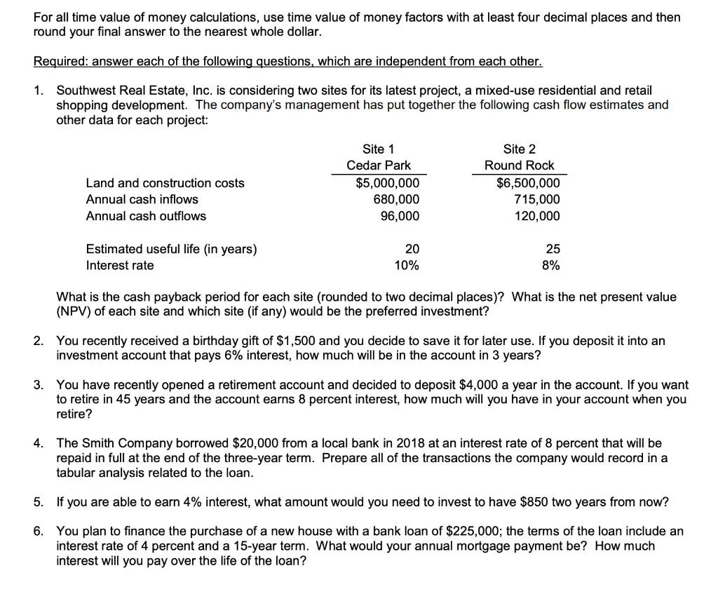 Need help with question 5 ! For all time value of