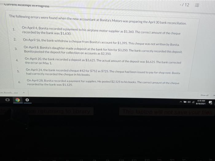  current Attempt Progress -/12 The following errors were found when the