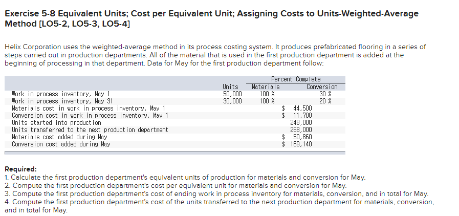  Exercise 5-8 Equivalent Units; Cost per Equivalent Unit; Assigning Costs to