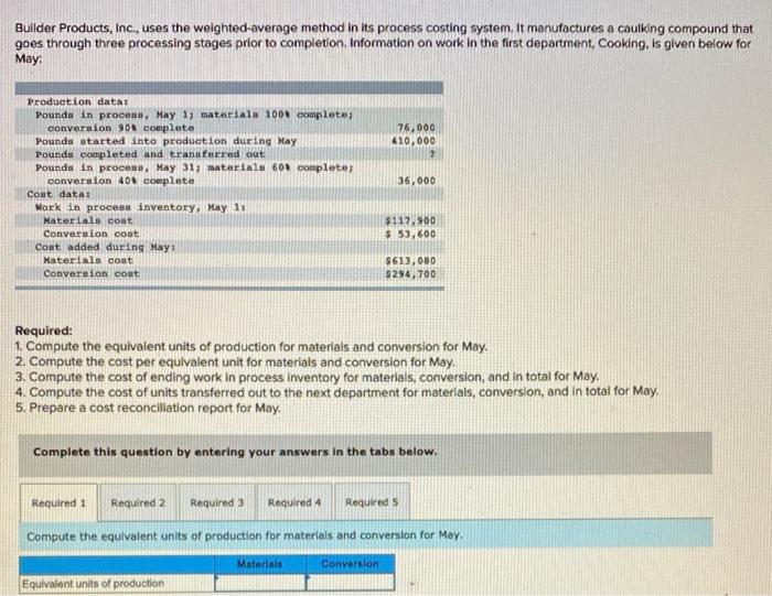  Builder Products, Inc., uses the weighted-average method in its process costing