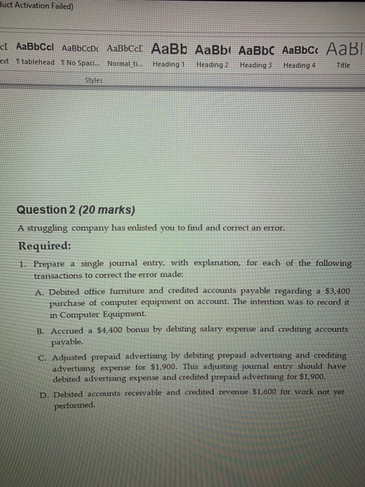  Huct Activation Failed) - el Heading 1 Heading 4 ext tablehead